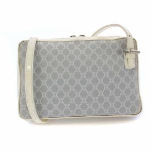 CELINE マカダム柄  ショルダーバッグ ポシェット キャンバス エナメル 白 水色 ホワイト ライトブルー ce00/23