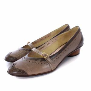 パンプス チャンキーヒール レザー 6D 23.5cm 茶 ブラウン