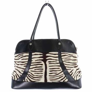 PRADA ハンドバッグ ハラコ レザー 切替 ゼブラ柄 黒 ブラック 白 ホワイト 茶 ブラウン