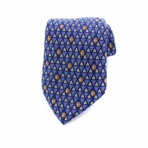 ネクタイ 総柄 絹 シルク100％ 青 ブルー