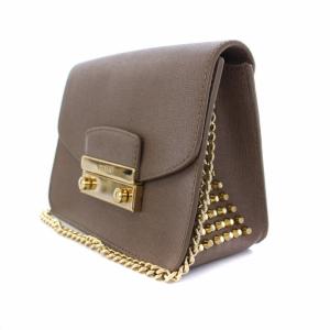FURLA メトロポリス METROPOLICE ショルダーバッグ チェーン スタッズ レザー 茶 ブラウン