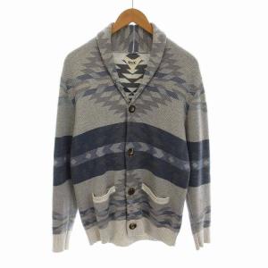 RHC カーディガン ニット ショールカラー ネイティブ柄 長袖 M グレー 青 白