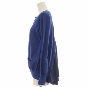 sacai luck カーディガン ニット バック切り替え フレア 長袖 2 M 青 ブルー 紺 ネイビー 14SSLU695