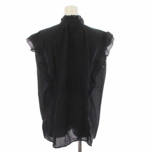 Spick&Span 22SS ノースリコットン シルク混ピンタックフリルブラウス シャツ シアー 絹混 フレンチスリーブ 紺 ネイビー 22051200214020