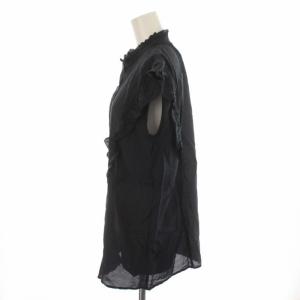 Spick&Span 22SS ノースリコットン シルク混ピンタックフリルブラウス シャツ シアー 絹混 フレンチスリーブ 紺 ネイビー 22051200214020