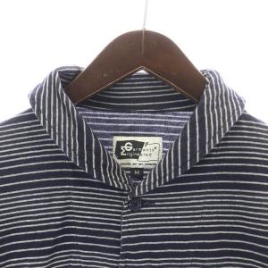 Engineered Garments カーディガン シャツ カジュアルシャツ 長袖 ボーダー ラウンドカラー M 紺 ネイビー グレー