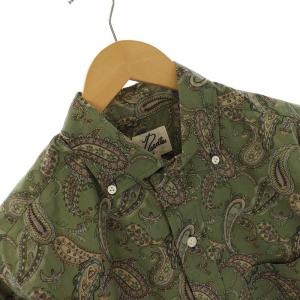 Needles ボタンダウンシャツ 長袖 カジュアル ペイズリー柄 S 緑 グリーン 茶色 ブラウン ベージュ