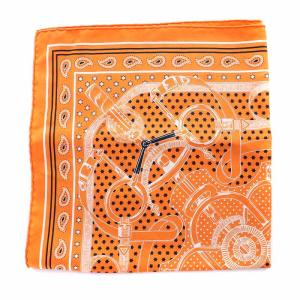 HERMES カレ55 Eperon d'or 黄金の拍車 バンダナ スカーフ シルク 総柄 オレンジ