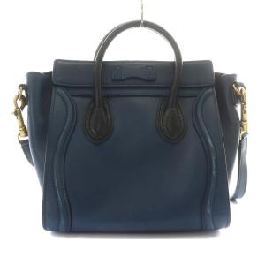 CELINE ラゲージ ナノショッパー ハンドバッグ 2way カーフスキン 黒 青