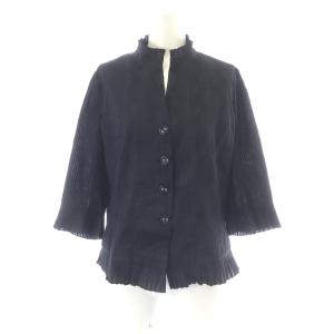 シャツ ブラウス スタンドカラー フリル 七分袖 水玉 ドット 13 L 黒 ブラック