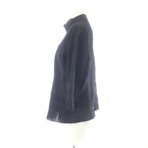 Leilian シャツ ブラウス スタンドカラー フリル 七分袖 水玉 ドット 13 L 黒 ブラック