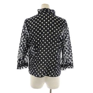 Leilian セットアップ 上下 フリルブラウス 七分袖 フレアスカートミモレ シアー ドット 13 XL 紺 ネイビー 白 ホワイト