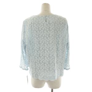 Leilian ブラウス シャツ 七分袖 Uネック レース シアー スカラップ 花柄 大きいサイズ 17 3L 水色 ライトブルー