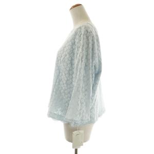 Leilian ブラウス シャツ 七分袖 Uネック レース シアー スカラップ 花柄 大きいサイズ 17 3L 水色 ライトブルー