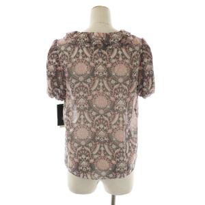 Leilian セットアップ 上下 ブラウス 半袖 パフスリーブ リボン プリーツスカート ひざ丈 総柄 11 L ピンク グレー