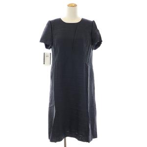 フレアワンピース ロング 半袖 Uネック ボーダー 13 XL 紺 ネイビー