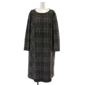 グレンチェック柄ワンピース ミモレ ロング 長袖 大きいサイズ 17+ XL グレー 1807231