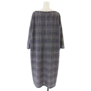 Leilian グレンチェックワンピース ミモレ ロング 7分袖 花柄 大きいサイズ 15+ XL 黒 ブラック 白 ホワイト 青 ブルー