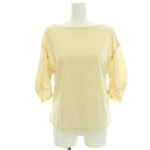 カットソー Tシャツ ボートネック パフスリーブ 五分袖 M ベージュ