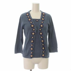 アンサンブル ニット カーディガン プルオーバー 花刺繍 七分袖 L ブルーグレー マルチカラー