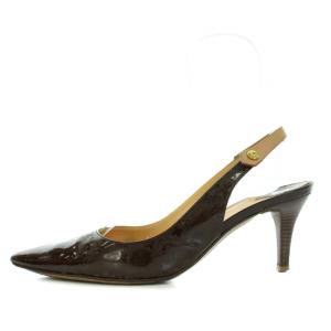 LOUIS VUITTON パンプス ポインテッドトゥ アンクルストラップ ハイヒール モノグラム エナメル 36M 23.0cm 茶 ブラウン B00093
