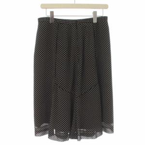 Leilian フレアスカート 切替 ドット柄 大きいサイズ ミモレ ロング 13+ XL 黒 ブラック 白 ホワイト