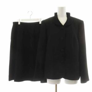 スーツ セットアップ 上下 ジャケット スカート ひざ丈 絹 シルク ウール混 13 XL 黒 ブラック