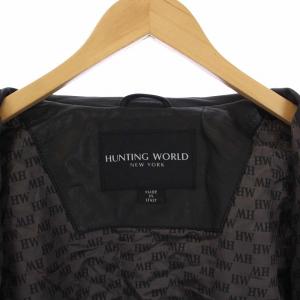 HUNTING WORLD シングルライダースジャケット ジップアップ ラムレザー 54 黒