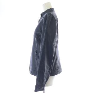 Paul Stuart ライダース レザージャケット ラムレザー ジップアップ スタンドカラー 8 L 紺 ネイビー