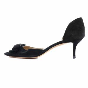 Salvatore Ferragamo パンプス スエード ポインテッドトゥ ハイヒール リボン 6.5 24cm 黒 ブラック