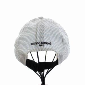 Maison Kitsuné 帽子 キャップ ストライプ フォックス 刺繍 野球帽 水色 ライトブルー 白