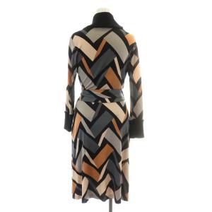 DIANE von FURSTENBERG ワンピース ひざ丈 長袖 総柄 シルク 絹 2 S オレンジ グレー 416-252804