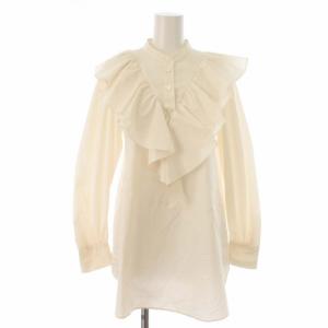 21AW ブラウス シャツ フリル プルオーバー バンドカラー 長袖 36 S アイボリー