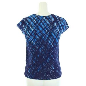me ISSEY MIYAKE カットソー プリーツ 半袖 総柄 チェック 青 ブルー 紺 ネイビー