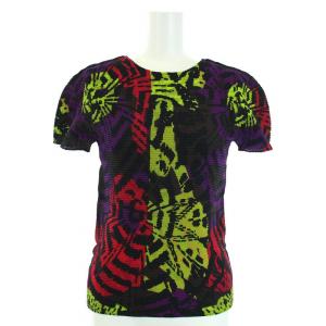 カットソー プリーツ 半袖 総柄 マルチカラー