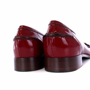 LOUIS VUITTON ローファー ローヒール エナメル スクエアトゥ ゴールド金具 37 23.5cm 赤 レッド