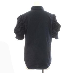 YVES SAINT LAURENT ブラウス シャツ 半袖 ボリュームスリーブ S相当 ネイビー 紺