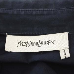 YVES SAINT LAURENT ブラウス シャツ 半袖 ボリュームスリーブ S相当 ネイビー 紺