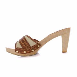 CELINE ミュール サンダル レザー ウッド ベルトデザイン 36 23cm 茶 ブラウン