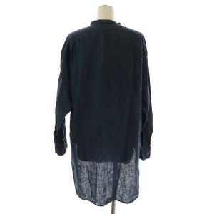 MARGARET HOWELL 19AW ブラウス シャツ 長袖 バンドカラー チュニック丈 麻 リネン 2 M 紺 ネイビー