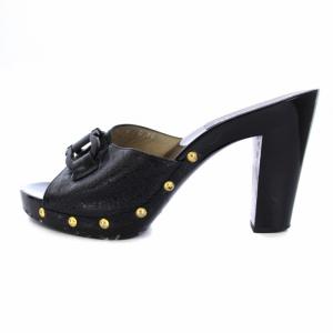 ミュール サンダル チャンキーヒール オープントゥ ガンチーニ レザー 6 23.5cm 黒 ブラック