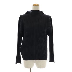 イッセイミヤケ 21AW モックネックプリーツカットソー 長袖 プルオーバー 3 L 紺 ネイビー