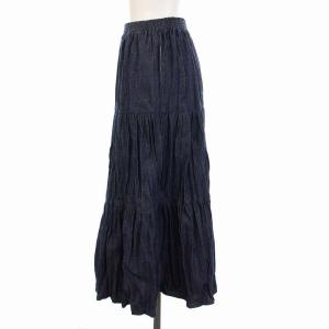 Engineered Garments デニム スカート ロング ミモレ丈 ティアード 1 S 紺 ネイビー