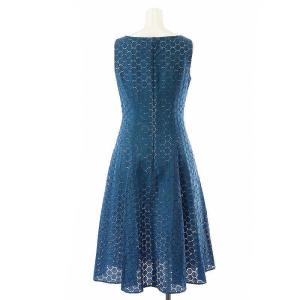 SYBILLA フレアワンピース タック ひざ丈 ノースリーブ バックジップ レース M 青 ブルー