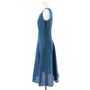 SYBILLA フレアワンピース タック ひざ丈 ノースリーブ バックジップ レース M 青 ブルー