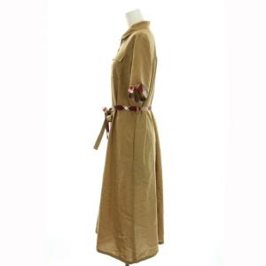 BLUE LABEL CRESTBRIDGE ライトドライダンガリーシャツドレス シャツワンピース ロング 半袖 リボンベルト 38 M 茶 ブラウン