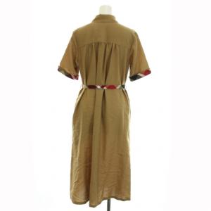 BLUE LABEL CRESTBRIDGE ライトドライダンガリーシャツドレス シャツワンピース ロング 半袖 リボンベルト 38 M 茶 ブラウン