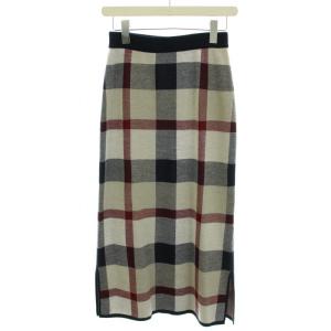 BLUE LABEL CRESTBRIDGE チェックウールニットジャガードスカート ひざ丈 タイト イージー タグ付き ウール 38 M 紺 ネイビー 赤 レッド
