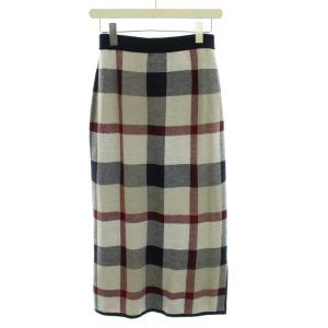 BLUE LABEL CRESTBRIDGE チェックウールニットジャガードスカート ひざ丈 タイト イージー タグ付き ウール 38 M 紺 ネイビー 赤 レッド