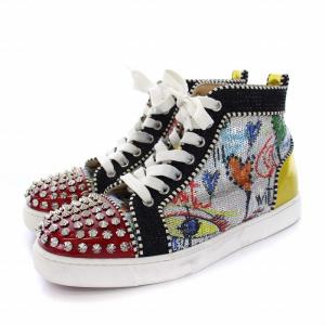 Christian Louboutin NO LIMIT ルイススパイク ファブリック ハイカットスニーカー スタッズ 24cm シルバー